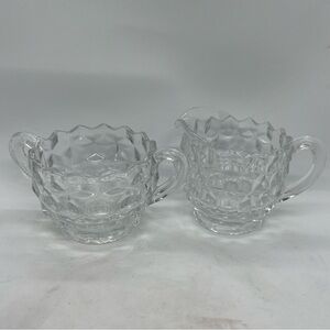 Vintage Fostoria American Clear Cubist Sugar And Creamer